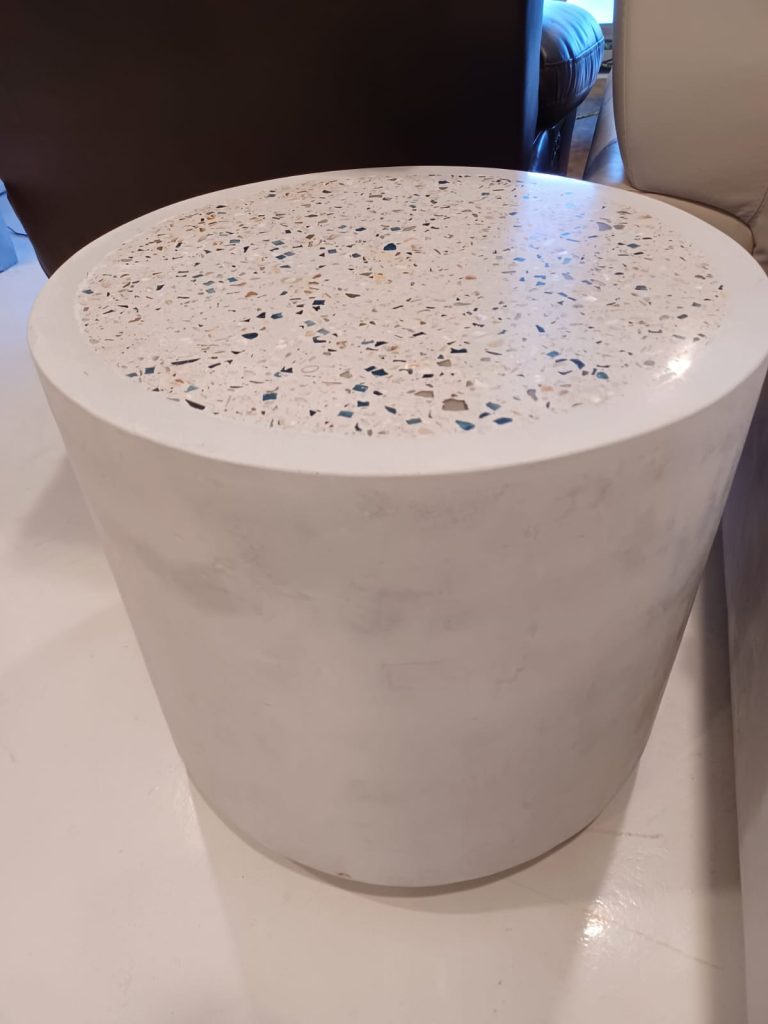 Cylinder End Table with a Terrazzo Inlay
