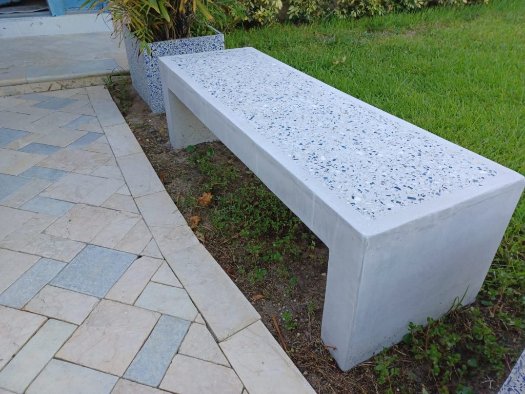 Waterfall Bench with a Terrazzo Inlay