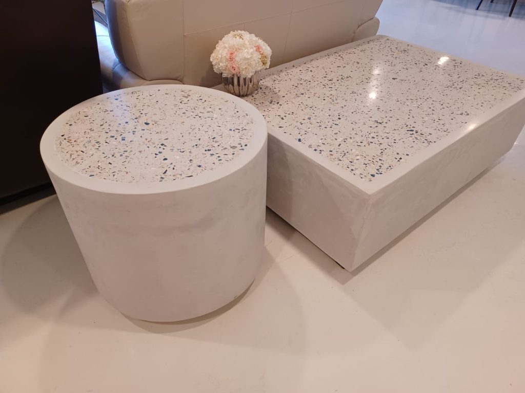 Terrazzo Inlay with Concrete Border Coffee and End Table Set