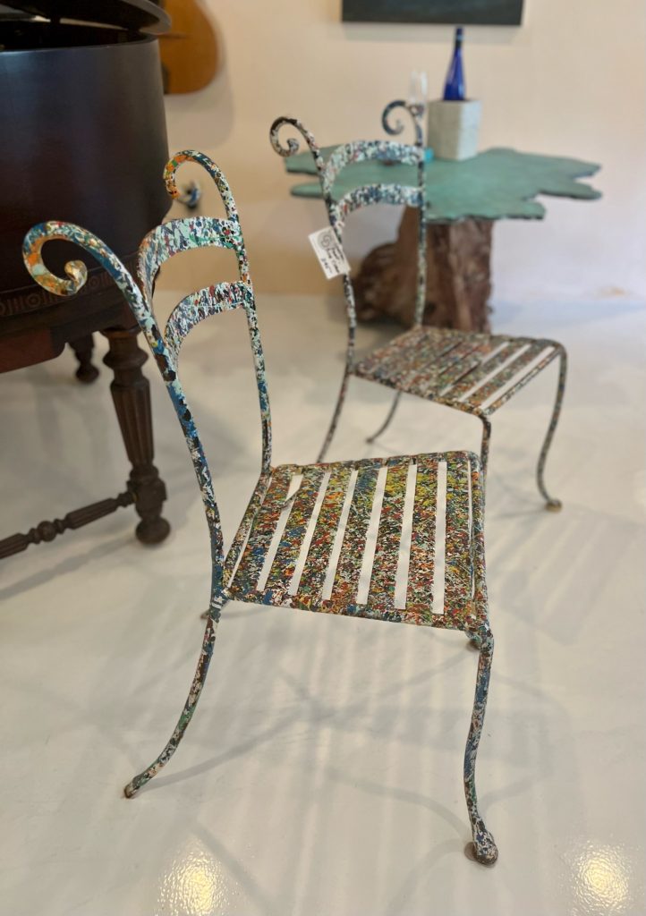 Set of 2 Metal Frame Splatter Paint Chairs